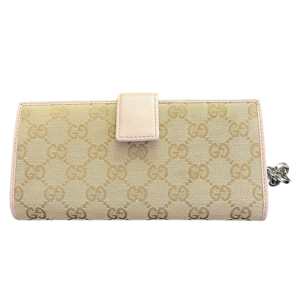 Authentic Gucci GG canvas continental long wallet beige pink